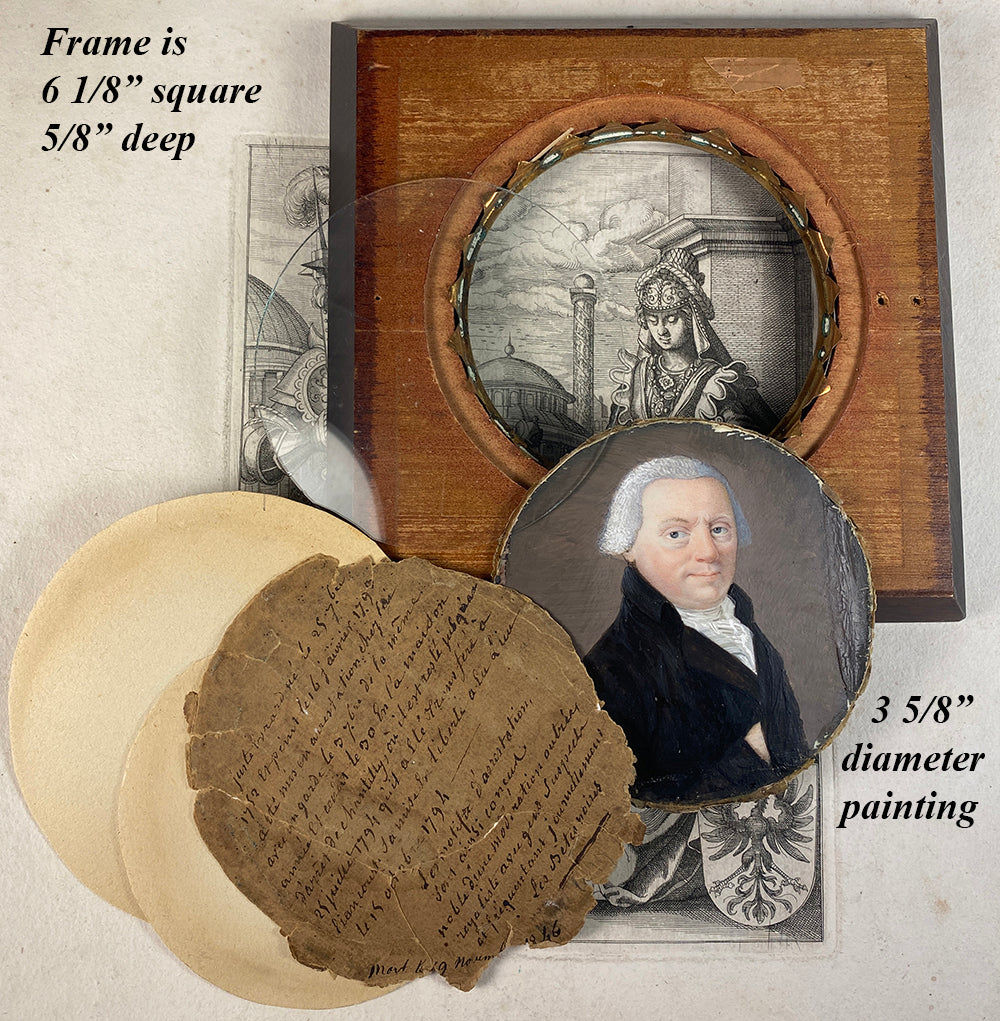 ID'd Man, French Revolution Era 18th Century Portrait Miniature with Fascinating History of the Man