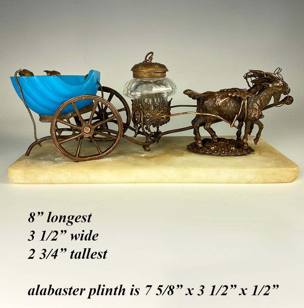 Antique French Donkey Cart Inkwell, Mid-1800s Palais Royal Trinket Souvenir  Ink Well