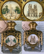 Fine Antique French 4" Tall Eglomise Souvenir Architectural Views Perfume or Scent Bottle