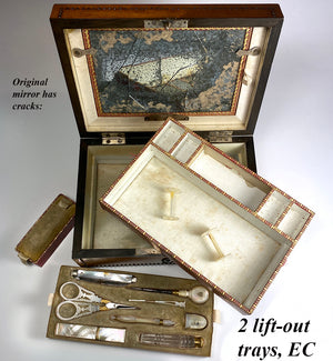 Fine Antique French Palais Royal Sewing Chest, Box, Mother of Pearl & 18k Gold Tools, Complete