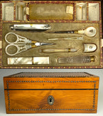 Fine Antique French Palais Royal Sewing Chest, Box, Mother of Pearl & 18k Gold Tools, Complete