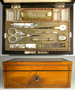 Fine Antique French Palais Royal Sewing Chest, Box, Mother of Pearl & 18k Gold Tools, Complete