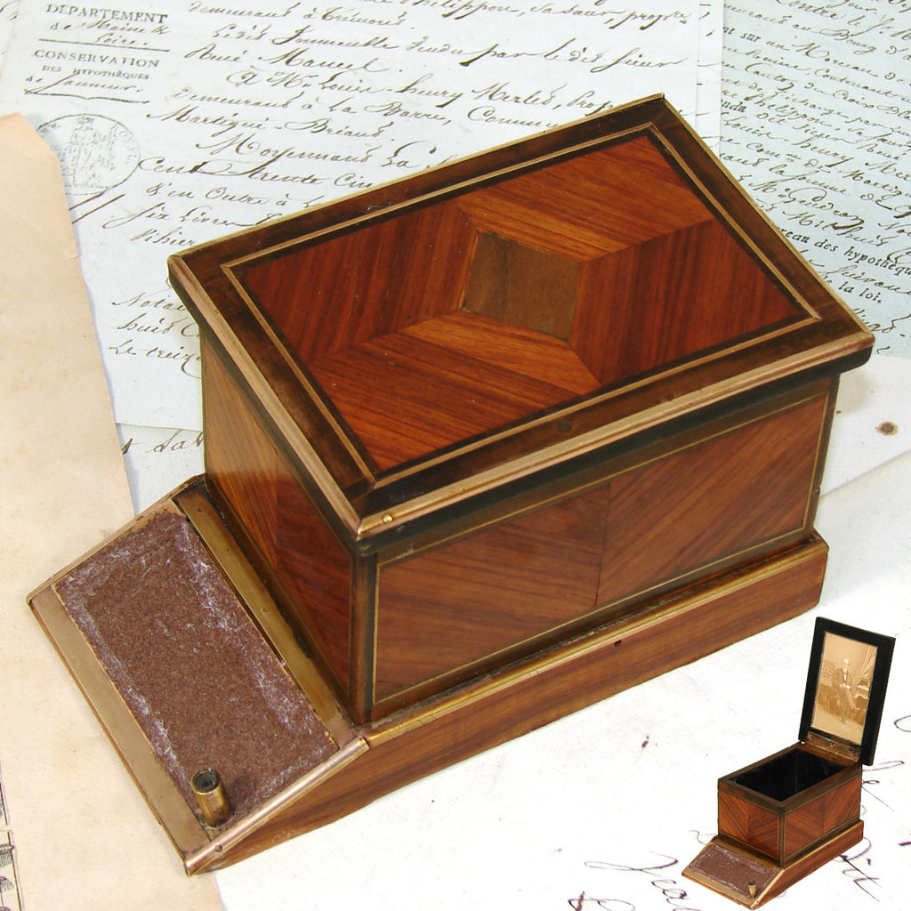 Antique French Napoleon III Era Casket, Match Holder with Striker Panel, Kingwood Marquetry