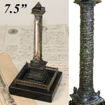 Antique Napoleon III Bronze & Black Marble 7.5" Desk Top Thermometer, the Vendome Column