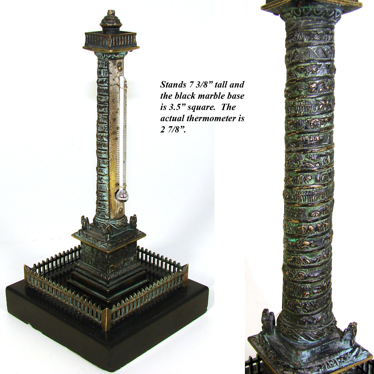 Antique Napoleon III Bronze & Black Marble 7.5" Desk Top Thermometer, the Vendome Column