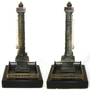 Antique Napoleon III Bronze & Black Marble 7.5" Desk Top Thermometer, the Vendome Column