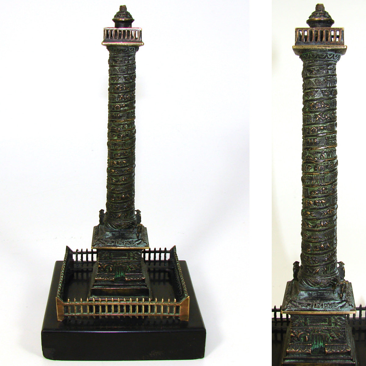 Antique Napoleon III Bronze & Black Marble 7.5" Desk Top Thermometer, the Vendome Column