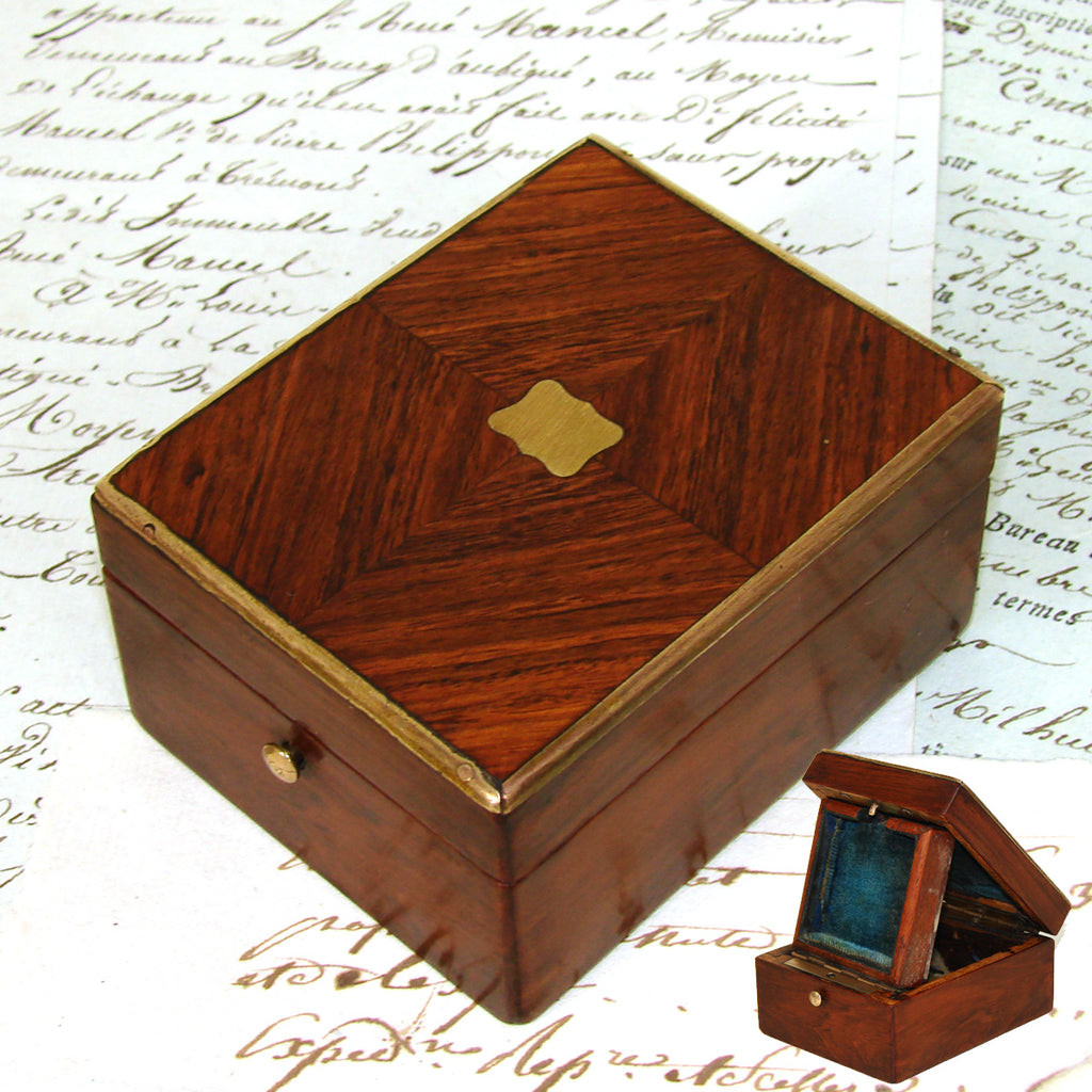 Antique French Napoleon III Pocket Watch or Jewelry Casket, Kingwood Marquetry