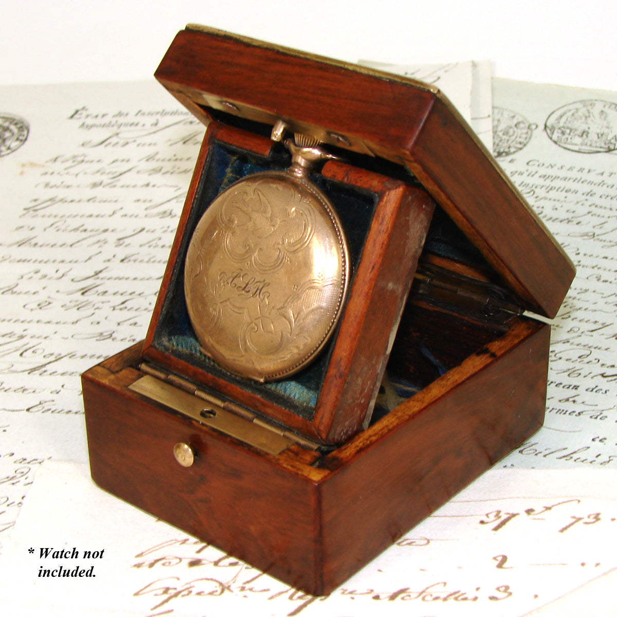 Antique French Napoleon III Pocket Watch or Jewelry Casket, Kingwood Marquetry