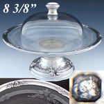 Gorgeous Antique French Sterling Silver & Intaglio Engraved Glass Covered Plateau, Serving or Cheese Dish