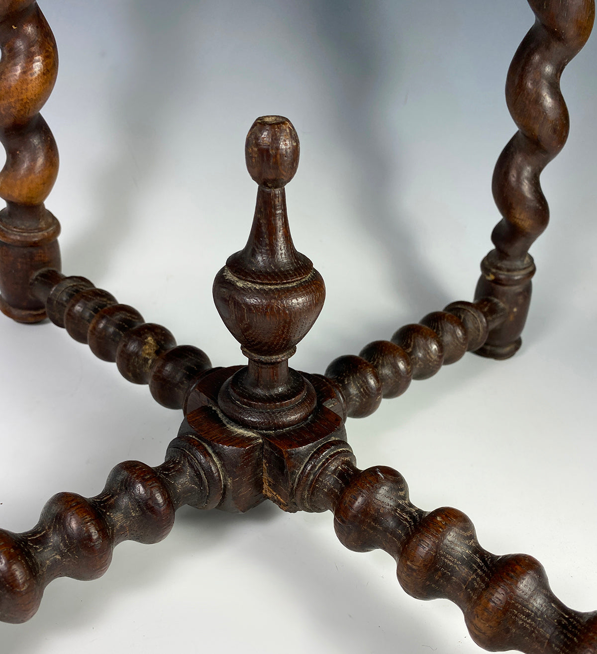 Superb Kitchen Bench or Stool, Chip Carved and Barley Twist in Oak, Chair, Footstool