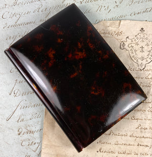 Antique French Aide d' Memoire in Fine Tortoise Shell, Silver and Brass Pique, Stylus