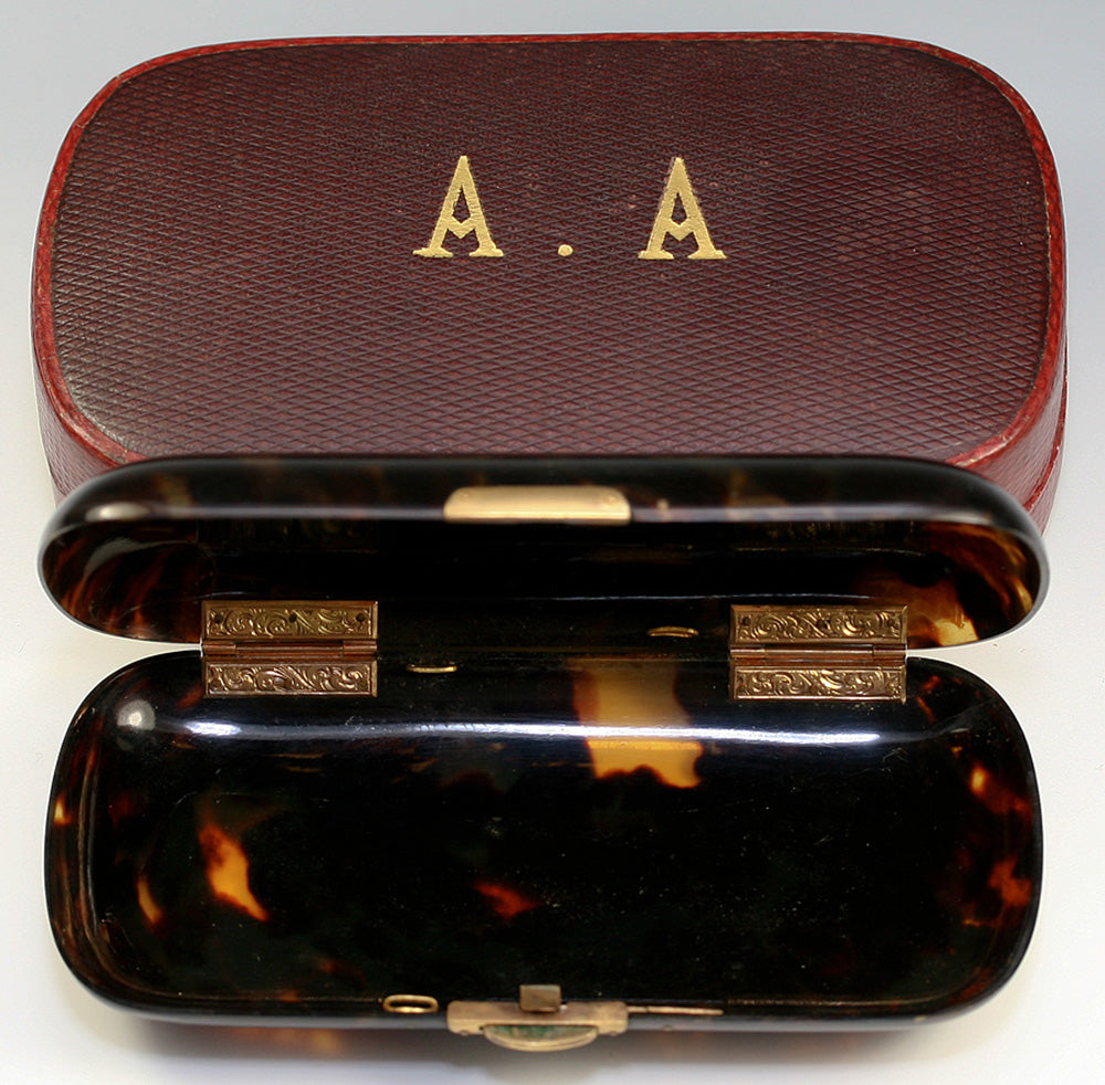 Antique French 18k Gold Pique Tortoise Shell Case, Purse or Cigar - Splendid, with orignal leather case "A A"
