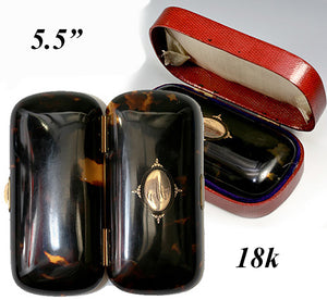 Antique French 18k Gold Pique Tortoise Shell Case, Purse or Cigar - Splendid, with orignal leather case "A A"