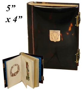 Antique French Missal or Prayer Book, Tortoise Shell Cover, Marriage, Illuminated Pages