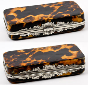 Antique French Sterling Silver & Tortoise Shell Table Snuff Box, Etui