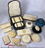 Antique French Dieppe IvoryPatch, Snuff, Powder or Rosary Box, Hinged, Sterling Monogram