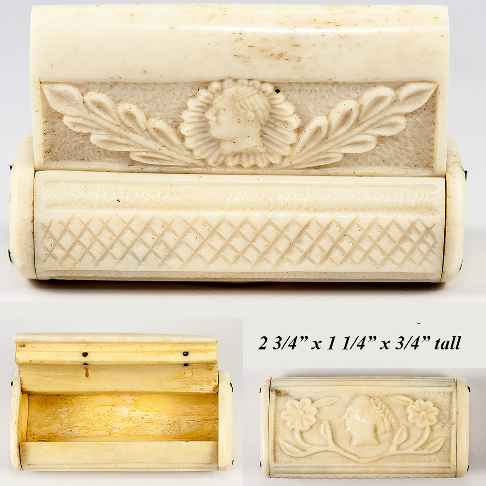 Antique Hand Carved Bone Napoleon Era Snuff Box 4 Long, c. 1790-1815, –  Antiques & Uncommon Treasure