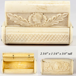 Antique Hand Carved Bone Napoleon Era Snuff Box 4" Long, c. 1790-1815, Prisoner of War