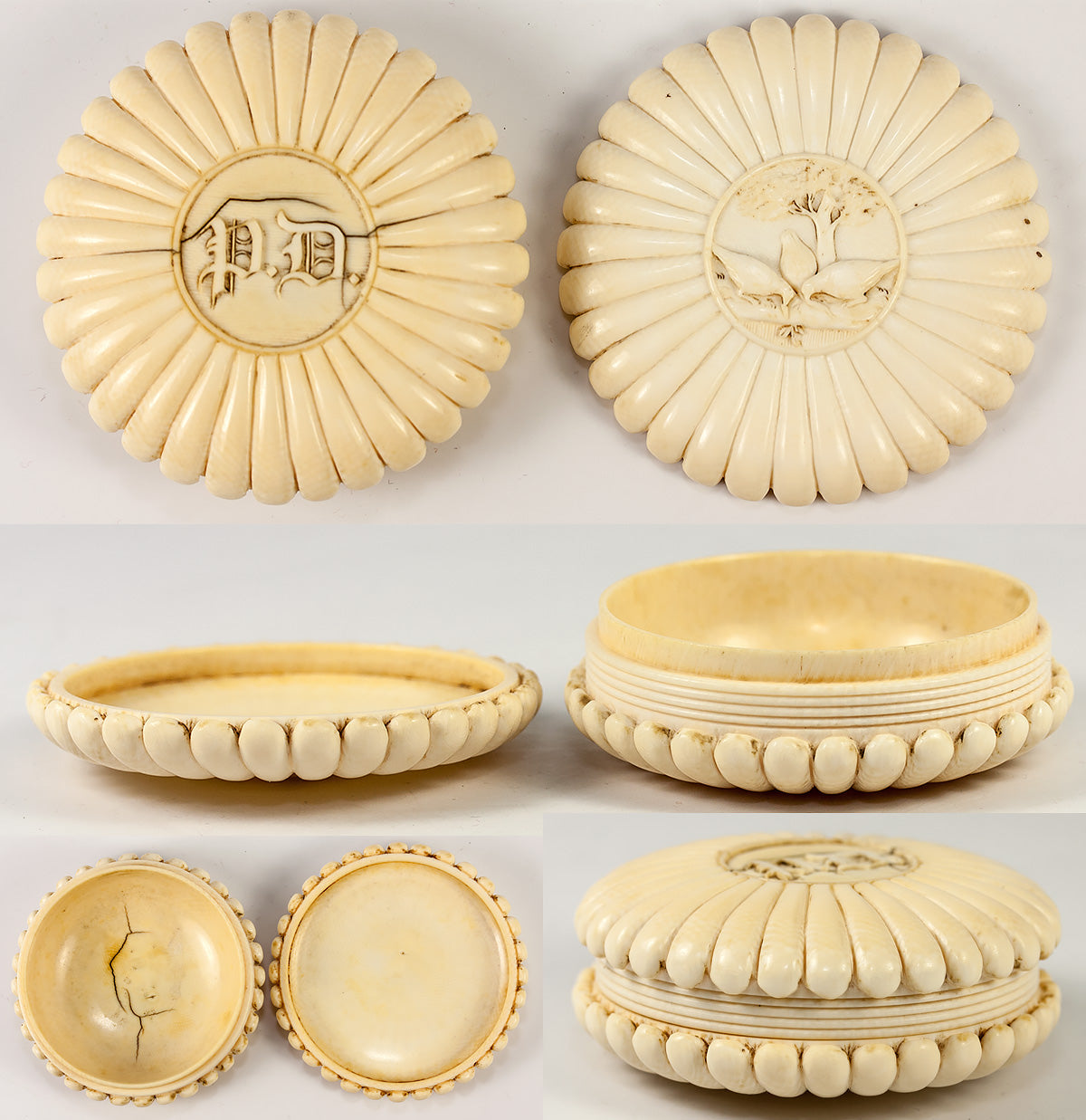 Precious 18th Century Dieppe Carved Ivory Snuff or Patch Box, Ducks in Landscape