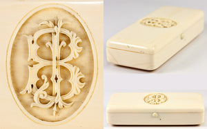 Elegant 19th Century French Carved Ivory Vanity or Snuff Box 4 1/4" Long, Monogram B J