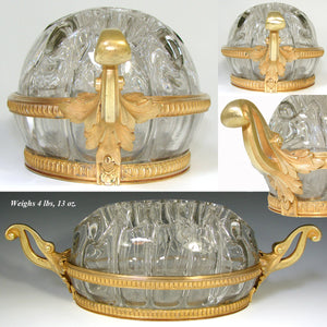 Gorgeous Antique French Empire Style 12.5" Flower Frog, Centerpiece: Blown Glass & Gilt Bronze