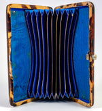 Antique 4" x 3" French Tortoise Shell Card Case, Accordion-pleat Interior, Silver Butterfly, Floral