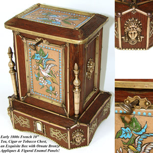 Early 1800s Antique French 10" Tea, Cigar or Tobacco Box, Chest, Ornate Bronze Appliques