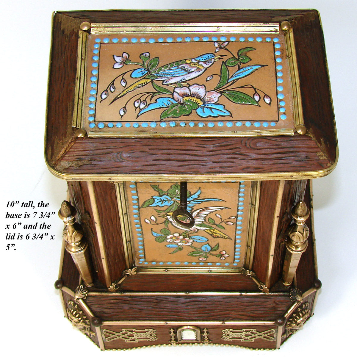 Early 1800s Antique French 10" Tea, Cigar or Tobacco Box, Chest, Ornate Bronze Appliques