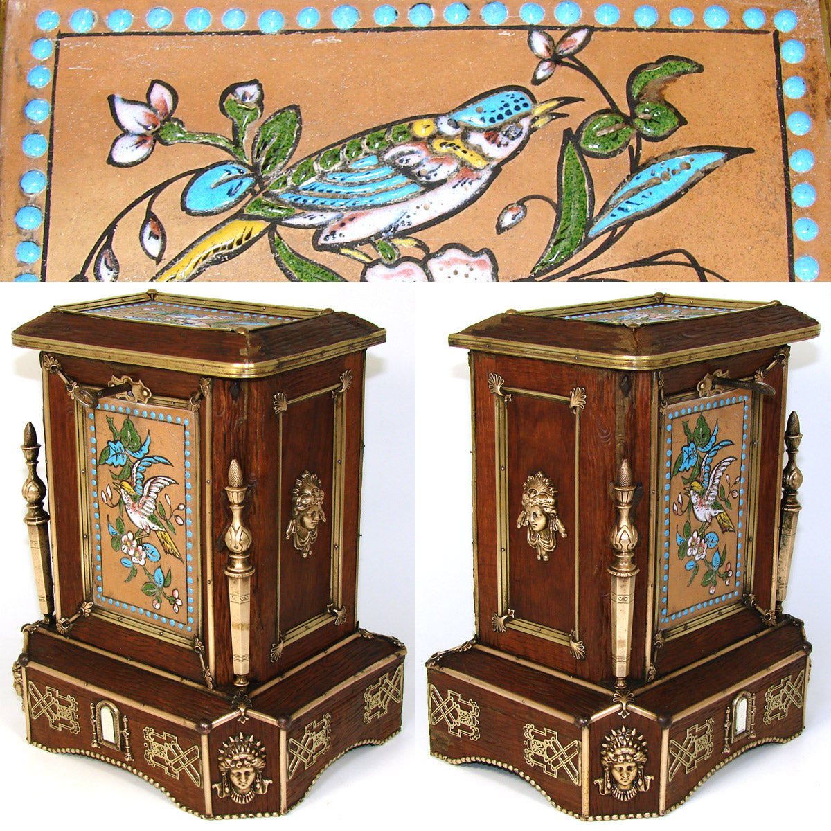 Early 1800s Antique French 10" Tea, Cigar or Tobacco Box, Chest, Ornate Bronze Appliques