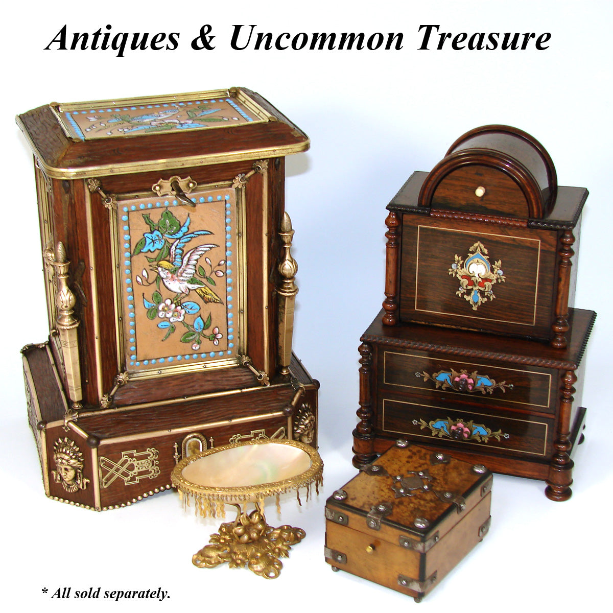 Early 1800s Antique French 10" Tea, Cigar or Tobacco Box, Chest, Ornate Bronze Appliques