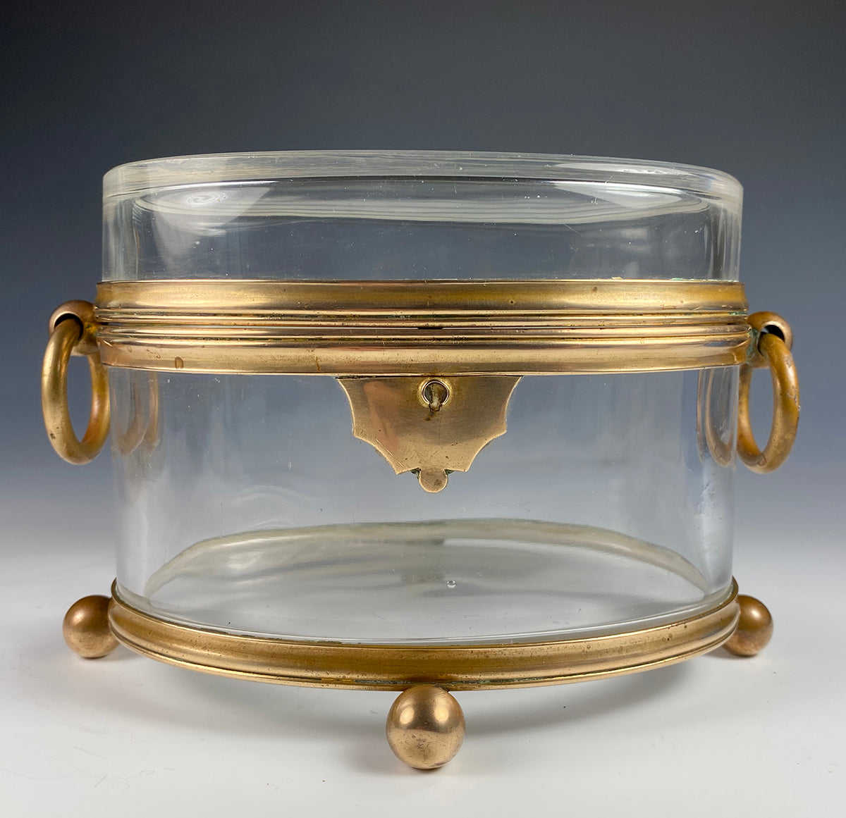 Antique French Baccarat Sugar Casket, Box, Jewelry Box 6" x 4" Oval, 4.5" Tall, plus Handles