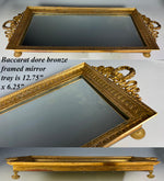 Antique French Baccarat Dore Bronze Mirror Vanity or Perfume Tray, Liqueur Plateau, 12.75" Long