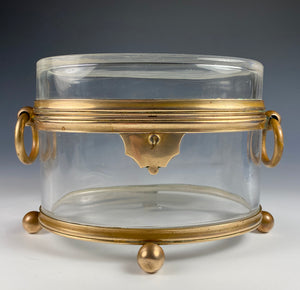 Antique French Baccarat Sugar Casket, Box, Jewelry Box 6" x 4" Oval, 4.5" Tall, plus Handles