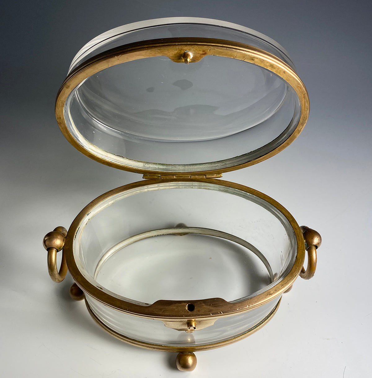 Antique French Baccarat Sugar Casket, Box, Jewelry Box 6" x 4" Oval, 4.5" Tall, plus Handles