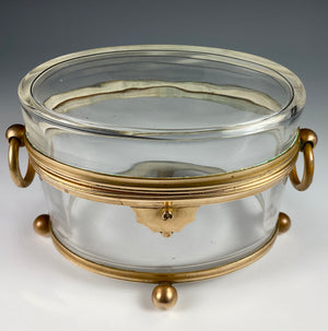 Antique French Baccarat Sugar Casket, Box, Jewelry Box 6" x 4" Oval, 4.5" Tall, plus Handles