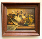 Antique French Oil Painting, Signed Dubois, "Nature Morte" Still Life with Duck, Game at Table