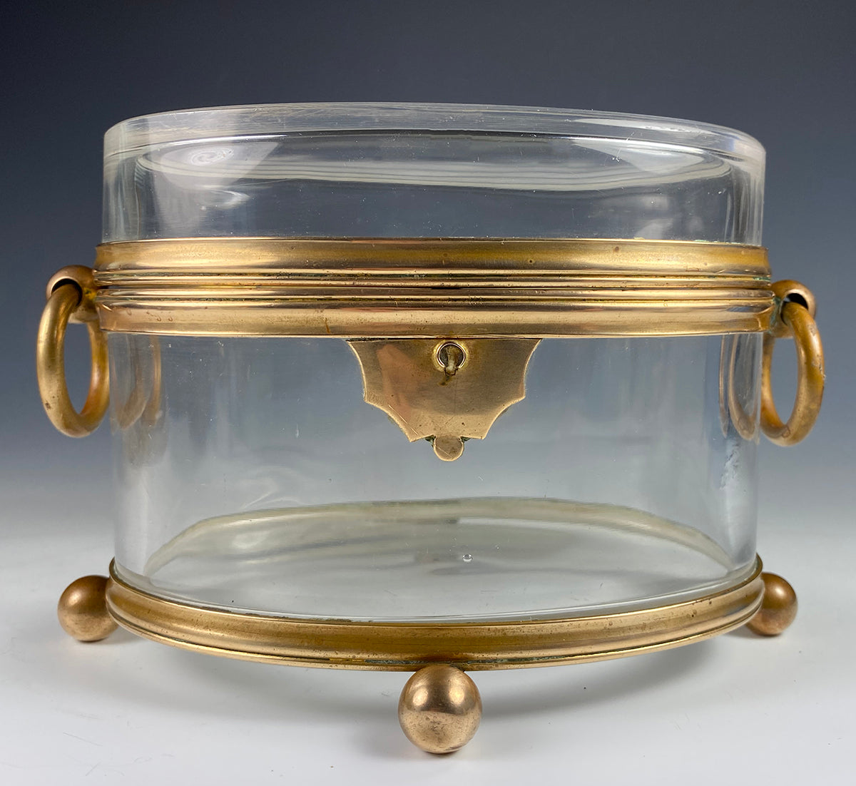 Antique French Baccarat Sugar Casket, Box, Jewelry Box 6" x 4" Oval, 4.5" Tall, plus Handles