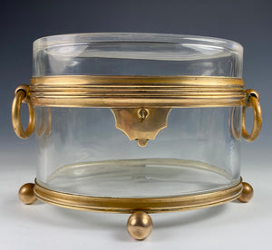 Antique French Baccarat Sugar Casket, Box, Jewelry Box 6" x 4" Oval, 4.5" Tall, plus Handles