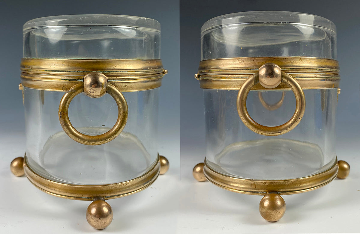 Antique French Baccarat Sugar Casket, Box, Jewelry Box 6" x 4" Oval, 4.5" Tall, plus Handles