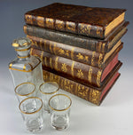 Antique French Leather Bound Book Hidden Bar, Cave á Liqueur, Caddy, Decanter and 4 Cups