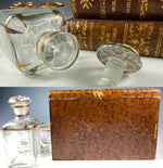 Antique French Leather Bound Book Hidden Bar, Cave á Liqueur, Caddy, Decanter and 4 Cups