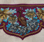 Antique Victorian Beadwork Needlepoint Panel, Pelmet w Peacock Make a Pillow