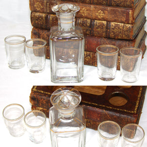 Antique French Leather Bound Book Hidden Bar, Cave á Liqueur, Caddy, Decanter and 4 Cups