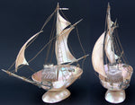 Antique 9.25" Mother of Pearl Shell Sail Boat Inkwell, Anchor & Compass: Souvenir of Brest, France