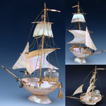 Antique 11" Mother of Pearl Shell Sail Boat Inkwell, Anchor & Canon: Souvenir of Ostende, France