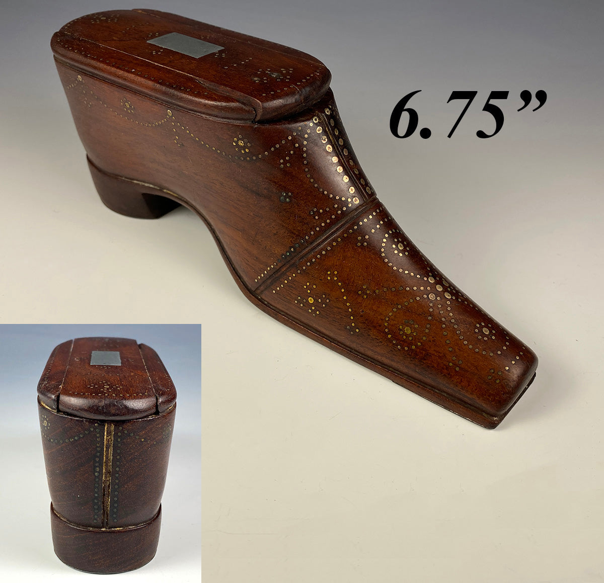 Antique c.1700s French Boot or Shoe Snuff Box, Large Pique Table Snuff is 6.75" Long