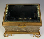 Antique Thick Beveled Top French Jewelry Casket, 19th Century Hunt Scenes, Big