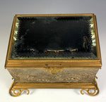 Antique Thick Beveled Top French Jewelry Casket, 19th Century Hunt Scenes, Big