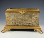 Antique Thick Beveled Top French Jewelry Casket, 19th Century Hunt Scenes, Big